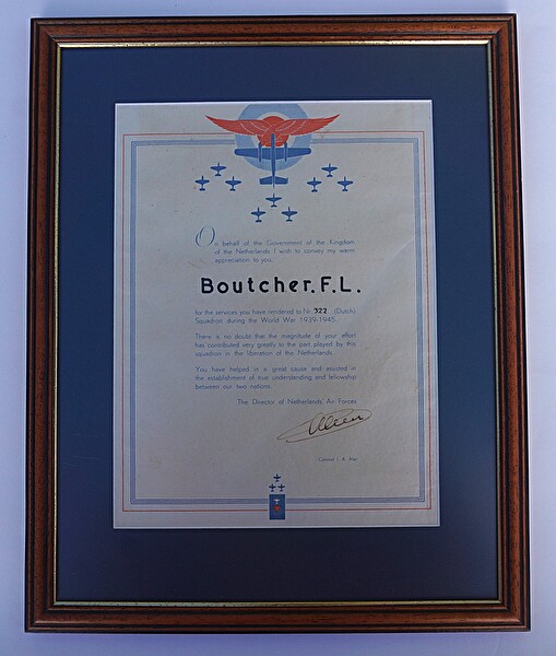 322 (Dutch) Squadron 1939-1945 Certificate of Appreciation - Click for the bigger picture