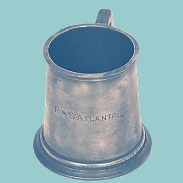 English Pewter Tankard engraved RMS Atlantis - Click for the bigger picture
