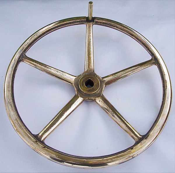 Ex Trawler 5 Spoke Brass Ships Wheel - Click for the bigger picture